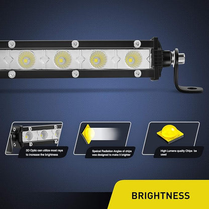 Nilight 2PCS 7 Inch 18W Ultra-Slim Single Row LED Flood Light Bar Fog Light Dricing Light Work Light for Offroad 4x4 Jeeps Trucks ATV UTV SUV Tacoma Subaru