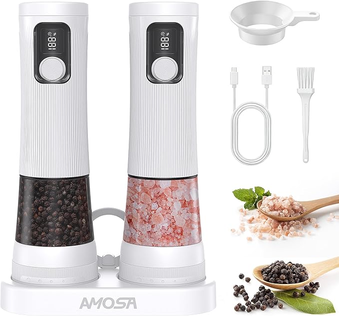 Electric Salt and Pepper Grinder Set, Upgrade 2-Speed Setting, External 5