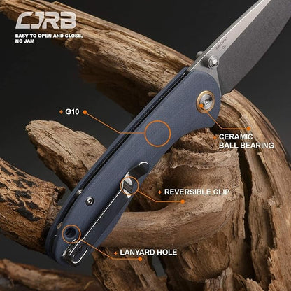CJRB Folding Knife Feldspar Pocket Knife Stonewash D2 Steel Blade G10 Tactical Handle EDC Knife, Blue Handle-Small (J1912)