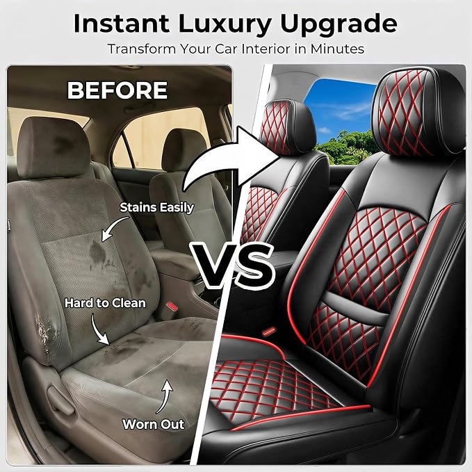 Car Seat Covers Compatible with Hyundai Tucson 2010-2025 2026- Full Set 5 Seats Luxury Leather All-Weather Seat Cushions & Protectors, Waterproof & Breathable, Airbag Compatible (Redline)