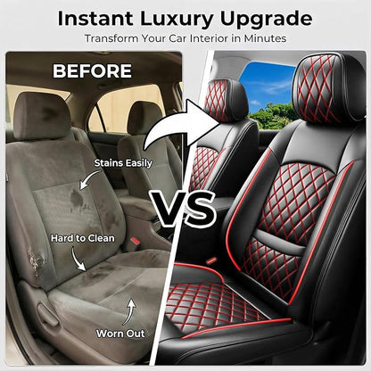 Car Seat Covers Compatible with Hyundai Tucson 2010-2025 2026- Full Set 5 Seats Luxury Leather All-Weather Seat Cushions & Protectors, Waterproof & Breathable, Airbag Compatible (Redline)