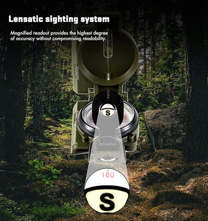 Eyeskey Multifunctional Military Sighting Navigation Compass with Inclinometer | Impact Resistant & Waterproof Compass for Hiking, Camping