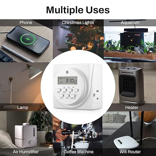 BN-LINK Indoor Digital Timer Outlet, Dual Outlet 7 Day Programmable Light Switch