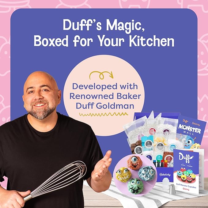 Baketivity x Duff Goldman Monster Cupcakes Kit - Cooking Set with Premeasured Ingredients, Decorating Supplies, STEM Activities - Perfect for Girls and Boys