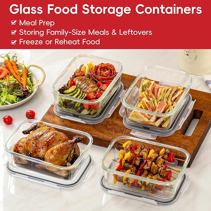 4 Pack 8 Cups/ 63oz Large Glass Storage Containers