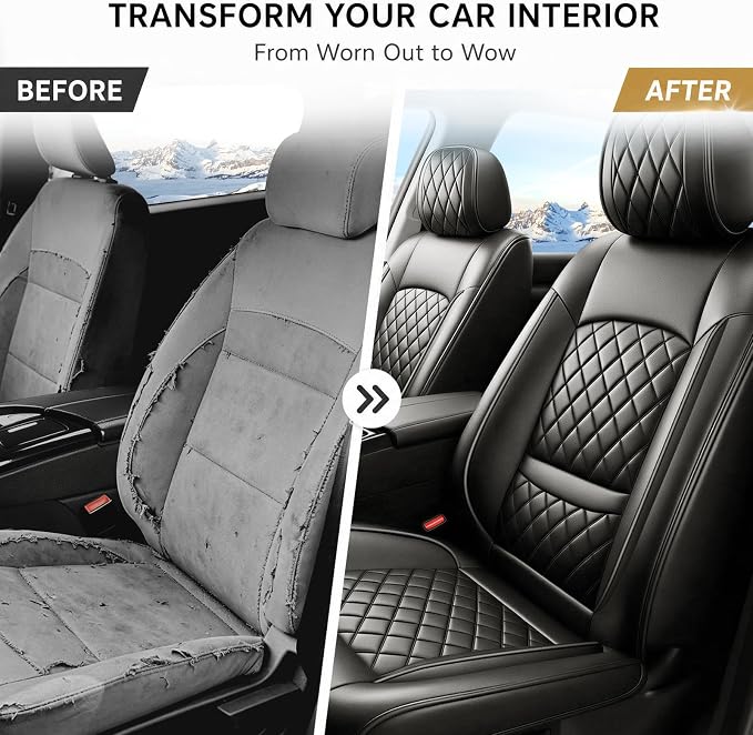 Car Seat Covers Compatible with Hyundai Elantra 2017-2025 2026 - Full Set 5 Seats Luxury Leather All-Weather Seat Cushions & Protectors, Waterproof & Breathable, Airbag Compatible (Black)
