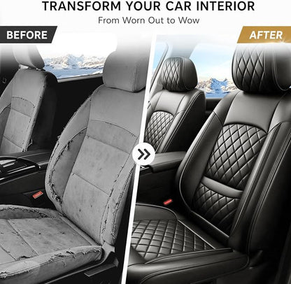 Car Seat Covers Compatible with Hyundai Elantra 2017-2025 2026 - Full Set 5 Seats Luxury Leather All-Weather Seat Cushions & Protectors, Waterproof & Breathable, Airbag Compatible (Black)
