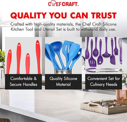 Chef Craft - Premium Silicone Kitchen Tools and Utensils Set, Non-Scratch