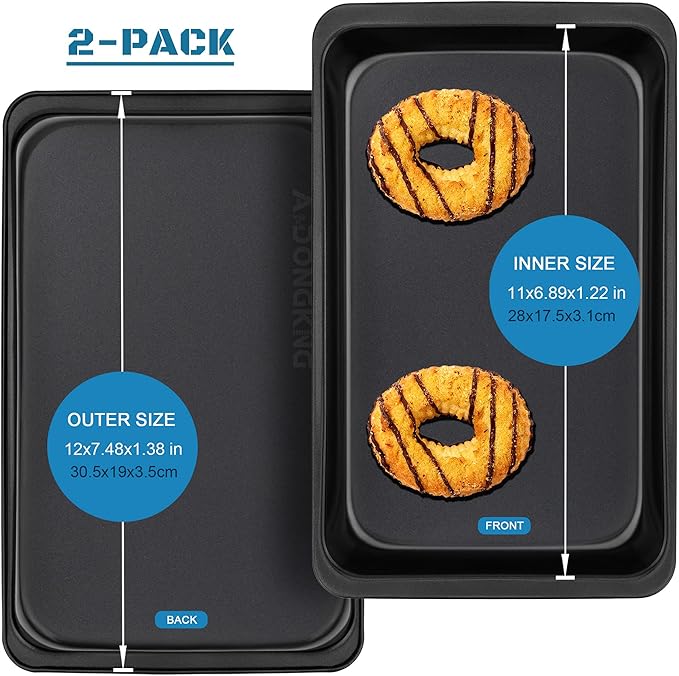 Baking Sheet Pans, Cookie Tray, Nonstick Heavy Carbon Steel Bakeware, 12 X 7.5