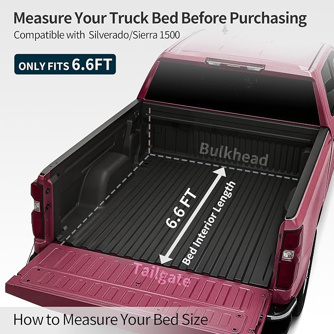 OEDRO Low-Profile Hard Tri-Fold Tonneau Cover Compatible with Chevy Silverado/GMC Sierra 1500 New Body Style 2019-2026 6.6ft Bed w/o Multi-Flex Tailgate, One-Handed Quick Release, Drainage Design