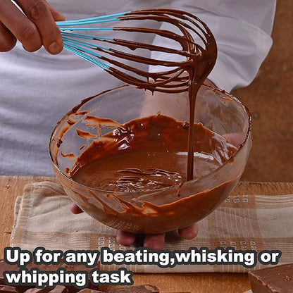 Anaeat Silicone Kitchen Whisk Set of 4, Perfect for Non-Stick Cookware, Milk and Egg Beater Blender for Whisking, Cooking, Baking, Beating - 11'' Flat Whisk and 8.5''+10.5''+12'' Balloon Whisks (Blue)