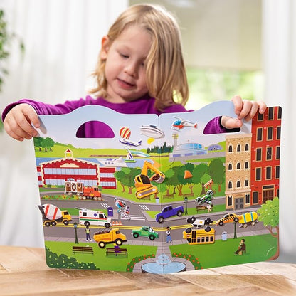 Melissa & Doug Vehicles Puffy Sticker Play Set Travel Toy with Double-Sided Background, 32 Reusable Puffy Stickers
