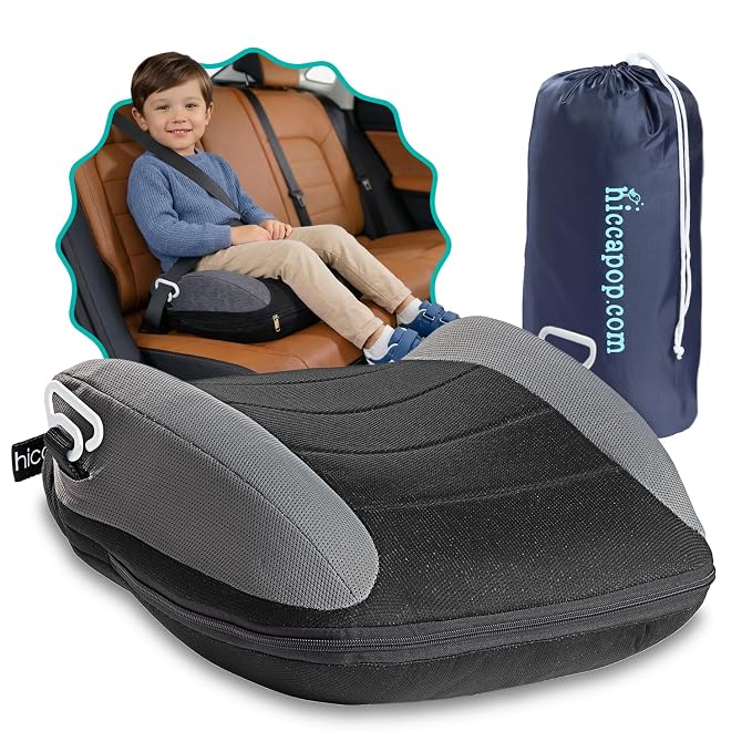Hiccapop UberBoost Inflatable Booster Car Seat | Blow up Narrow Backless Booster Car Seat for Travel | Portable Booster Seat for Toddlers, Kids, Child | Black/Gray