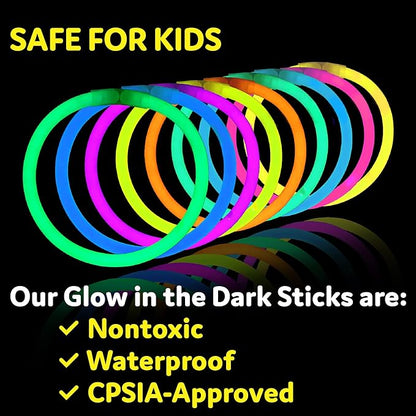 PartySticks Glow Sticks Party Supplies 1000 pack - 8 Inch Glow in The Dark Light Up Sticks Party Favors, Glow Decorations, Neon Party Glow Necklaces and Bracelets with Connectors
