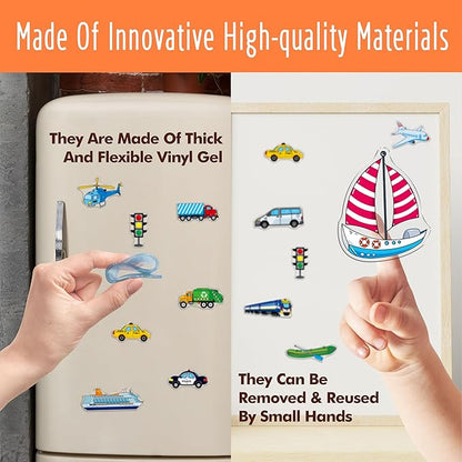 40PCS Vehicle Jelly Stickers, Transportation Tools Thick Window Door Clings Removable Reusable Gel Decals for Kids Toddlers Adults Home Classroom Nursery Party Supplies (Not Edible)
