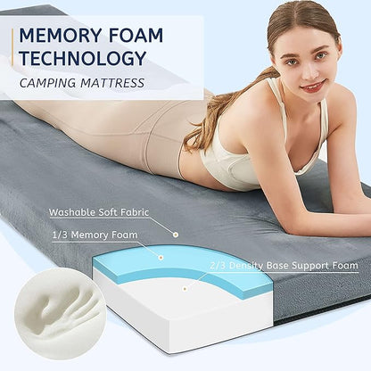 HomeMate CertiPUR-US Memory Foam Camping Mattress Pad Portable Roll Up Mattress for Adults Sleeping Mat Cot Mattress Pad