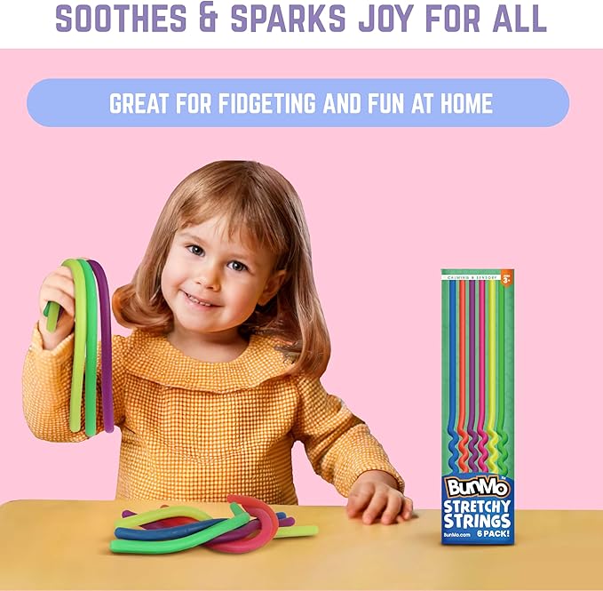BUNMO Sensory Toys Stretchy Strings for Toddlers 3+ - Stimulating & Addictive Fidget Toys for Kids - Hours of Fun for Kids - Non-Mouthable Toy 3+ - Smooth 6 Pack
