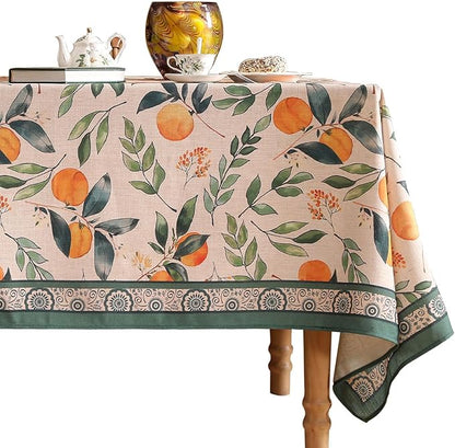 patdrea Designer Vintage Linen Rectangle Extra Long Table Cloth,Framhouse Oranges and Leaves Pattern French Tablecloth,Decor Cover for Kitchen Dining Christmas,Thanksgiving,63"x110"-Palladin a