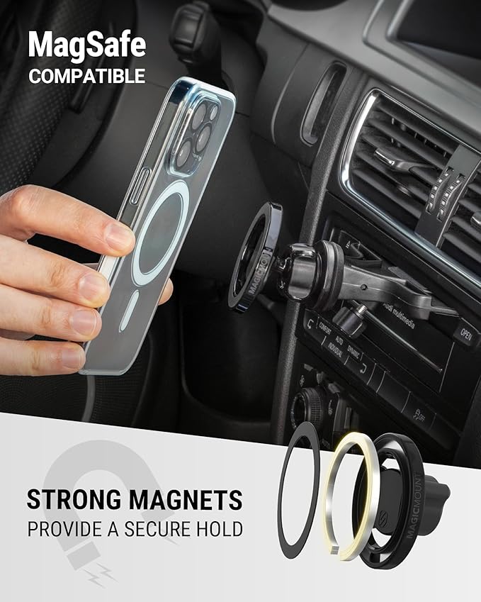 Scosche SMS1CD MagSafe CD Slot Phone Mount, Adjustable Magnetic Cell Phone Holder for Car CD Player, Compatible with iPhone 16 15 14 13 12 Pro Max Mini Plus, Mag Safe Case & More with MagSafe Ring