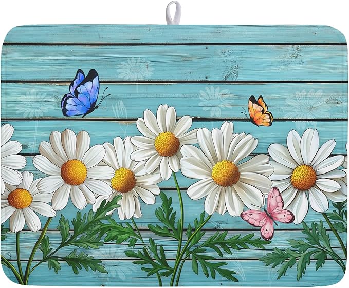 Spring Summer Daisy Flowers Dish Drying Mat