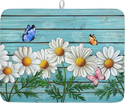 Spring Summer Daisy Flowers Dish Drying Mat