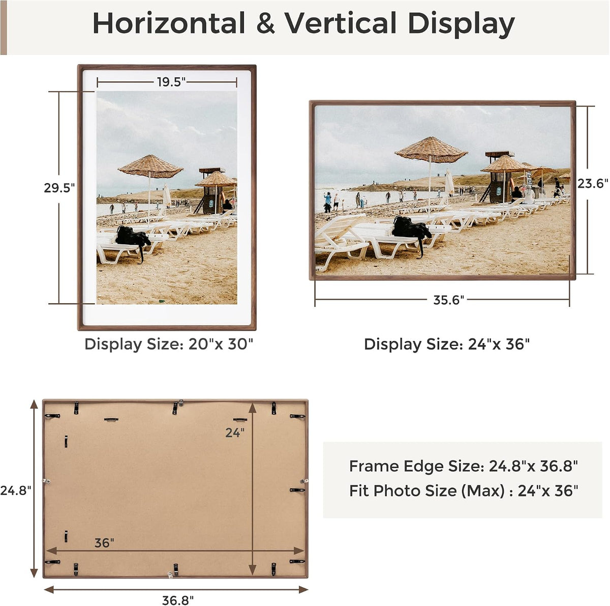 Heimlove 24x36 Picture Frames Natural Walnut,Original Wood Hand Make Crafted Poster Frame with Mat to 20x30 Graduation Picture Display,Family Picture,Wedding Picture,Photo,Document Wall Decoration