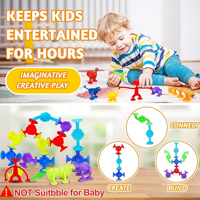 32 PCS Toddler Suction Cup Toys Kids Bath Toy 3-5 Halloween Party Favor Goody Prize Filler Stuffer Gift for 3 4 5 6 Year Old Boy Girl Travel Sensory Fidget Window Water Table Toy with Eggshell Storage