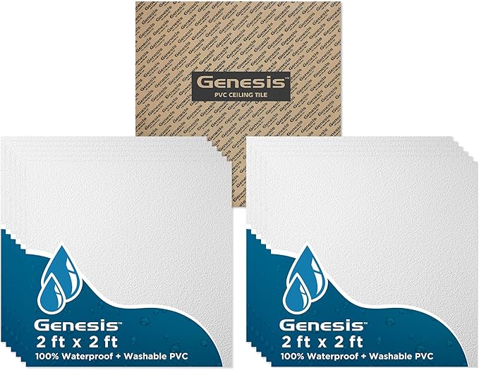 Genesis 2ft x 2ft Stucco Pro White Ceiling Tiles