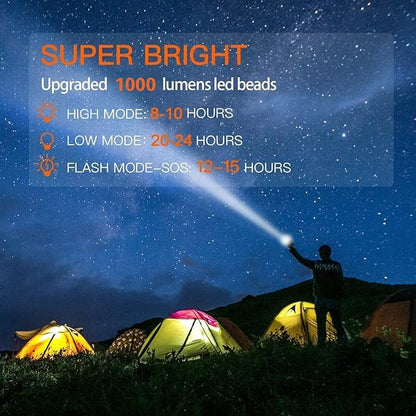 BUYSIGHT Rechargeable Spotlight,1000,000-Lumen Spot Lights Hand held Large Flashlight Handheld Spotlight Lightweight and Super Bright Flashlight (Aluminium_Alloy Silver)