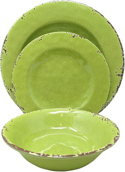 Gianna's Home 12 Piece Rustic Farmhouse Melamine Dinnerware Set, Service for 4 (Green)