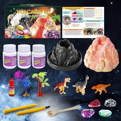 UNGLINGA Erupting Volcano Science Kit for Kids, Gemstone Donosaur Dig Volcano, Snow Eruption Volcano, Chemistry Experiment Lab Toys Gift for Boys & Girls