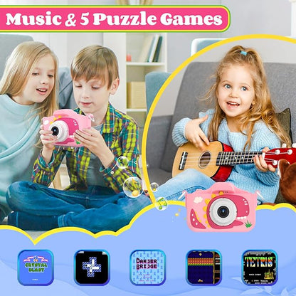 Kids Camera Toys for 3-8 Year Old Girls, 48MP Dual Lens 1080P Toddler Camera for Kids with 64GB SD Card, Kids Digital Video Camcorder Selfie Cameras Christmas Birthday Gifts