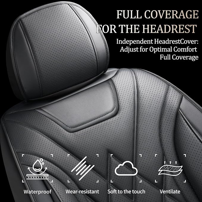 Car Seat Covers Compatible with Hyundai Palisade 2020-2025 2026 - Full Set 5 Seats Luxury Leather All-Weather Seat Cushions & Protectors, Waterproof & Breathable, Airbag Compatible (Black)