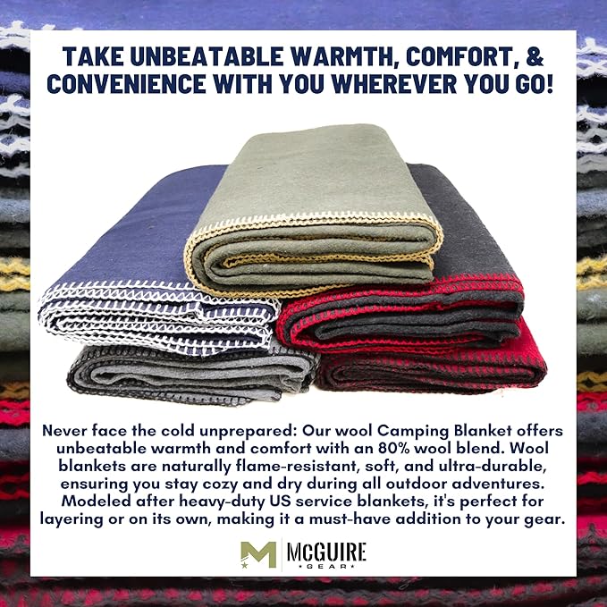 M MCGUIRE GEAR Heavy Duty Wool Blanket, Survival, Emergency, and First Aid Use – Mil-Spec, Fire Retardant, Durable Outdoor Wool Blankets for Camping. - Maroon, (64 x 90 inches)