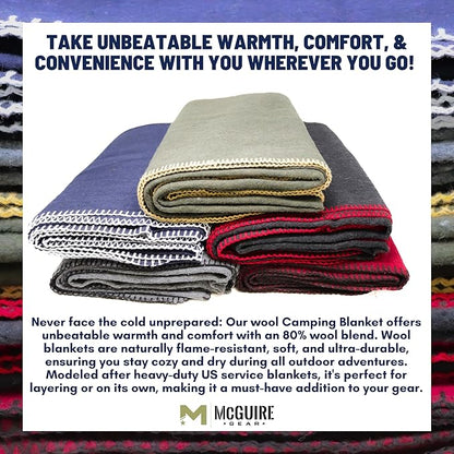M MCGUIRE GEAR Heavy Duty Wool Blanket, Survival, Emergency, and First Aid Use – Mil-Spec, Fire Retardant, Durable Outdoor Wool Blankets for Camping. - Maroon, (64 x 90 inches)