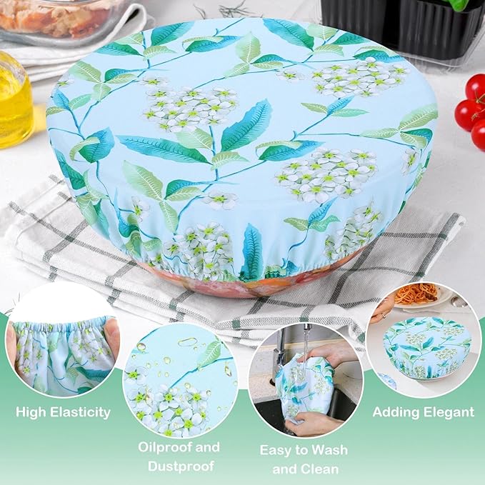 5 Pieces Bowl Covers Reusable, 5 Size Elastic Cloth Bowl Covers