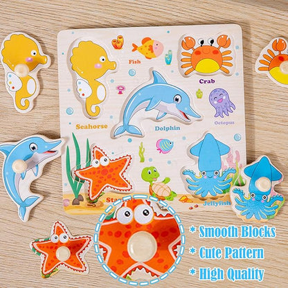 Wooden Puzzle for Toddler 1-3, 8Pcs Peg Puzzles for Toddler 2-4, Learning Puzzles Set, Wooden Puzzles Peg-Animals, Dinosaur, Fruits, Vegetable, Insect Great Preschool Gifts for Girls Boys