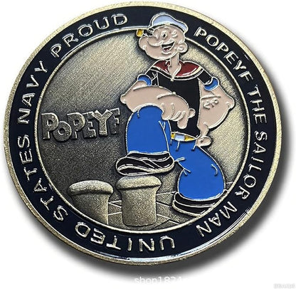 Navy Popeye Sailor Challenge Coin – 250th Anniversary Military Commemorative – I Love My Sailor Coin – Antique Colorized Navy Coin – Veteran & US Navy Collectible