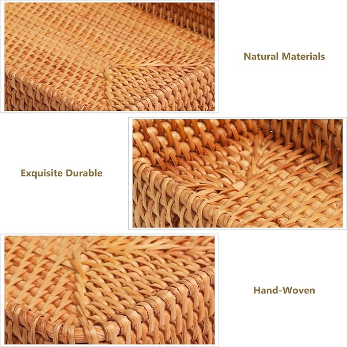 Rectangular Rattan Tray, Long Woven Tray Rectangle Tray, Flat Rattan Serving Tray for Breakfast, Drinks, Snacks(15.75''x6.69''x1.57'')