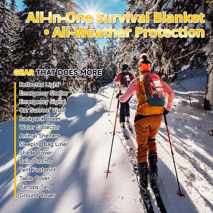 SecuCaptain Survival Emergency Thermal Blankets: Extra Large 84??x63??Space Mylar Blanket Kit for Outdoor Cold Winter Camping Hiking Car Bug Out Bag or First Aid - 4 Pack Gold