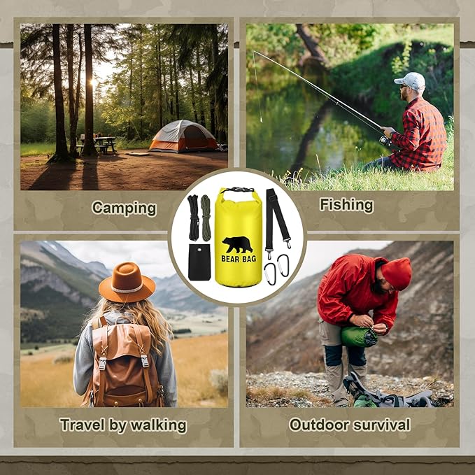 1 Set Bear Food Bag for Camping Ultralight Food Hanging System Includes Waterproof Bear Bag, Nylon Ropes, Hooks for Camping Backpacking