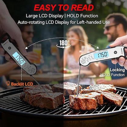 Professional Food & Meat Thermometer, 1 Sec Instant Read & ±0.5℉ Accuracy Driven by Thermocouple Sensor. IP67 Waterproof Digital Thermometer for Cooking, BBQ, Grill Gifts for Men Him Dad Birthday
