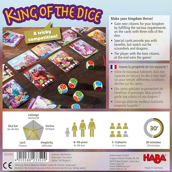HABA King of The Dice - A Tricky Skill and Luck Dice Board Game, Perfect for Family Games and Kid Games for Ages 8 Years and Up (Made in Germany)