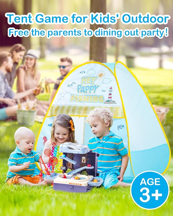 Kids Play Tent, Pop Up Play Tent Fishing Shop Theme with Complete Toy Set, Play Toys Play Set for Kids Indoor Outdoor Pretend Play