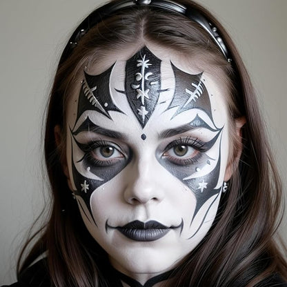 Spooktacular Creations Halloween Makeup Palette 3 Colors Skeleton Face Body Paint with Double-headed Brush for Adult Cosplay SFX Makeup Cosplay Dress Up (7 Oz, Black White Gray )