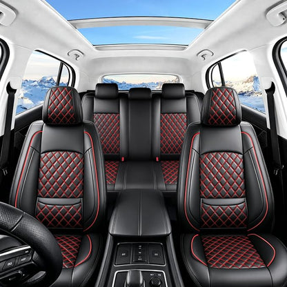 Car Seat Covers Compatible with Hyundai Elantra 2017-2025 2026 Waterproof & Breathable Luxury Leather All-Weather Seat Cushions Protectors,Airbag Compatible,Only 2 Front seat Covers (Redline)