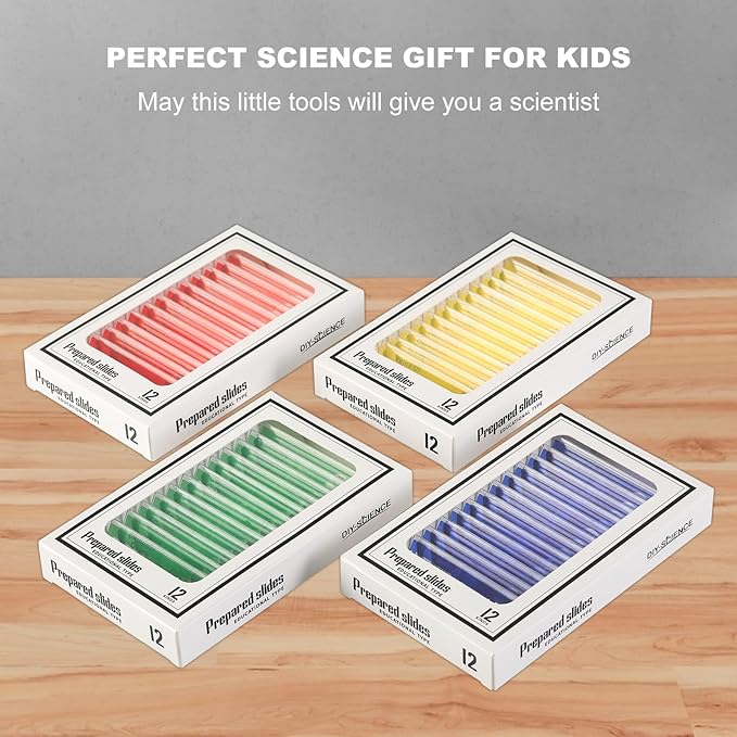 48 Prepared Microscope Slides Set of Animals Insects Plants Flowers, Biological Learning Resource Specimens for Kids Beginner Classroom Basic Science Education