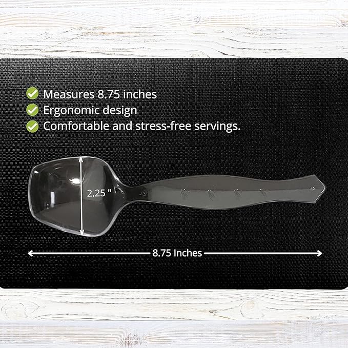 PARTY BARGAINS Disposable Clear Plastic Serving Spoons 8.75″ – Heavy-Duty Clear