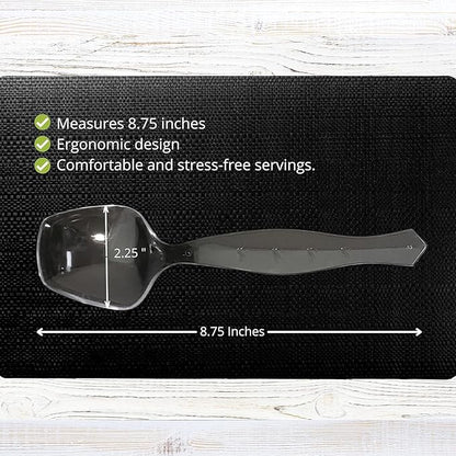 PARTY BARGAINS Disposable Clear Plastic Serving Spoons 8.75″ – Heavy-Duty Clear