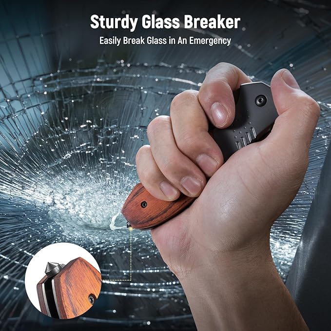 Pocket Knife for Men - Wood Handle Folding Pocket Knives with Clip, Glass Breaker - 3.46" Sharp Blade EDC Knife for Dad Tactical Hunting Survival Camping Fishing Hiking - Grey